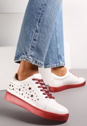 Biało-Czerwone Sneakersy Sznurowane na Grubej Podeszwie Nensa. Białe obuwie sportowe damskie Renee, bez zapięcia. Za 49.99 zł.