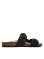 Geox Klapki D Brionia D35LSL 00032 C9999 Czarny. Czarne klapki damskie Geox, bez wzorów, z nubiku, bez obcasa, bez zapięcia. Za 329.99 zł.