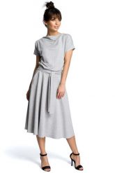 Szara Midi Sukienka z Szerokim Dołem. Szare sukienki damskie MOE, bez wzorów, z bawełny, bez ramiączek. Za 263.90 zł.