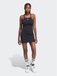 Adidas Sukienka letnia 3-Stripes IU2426 Czarny Slim Fit. Czarne sukienki damskie Adidas, bez wzorów, z bawełny, bez ramiączek. Za 119.99 zł.