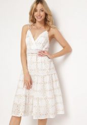 Beżowa Sukienka Kiolla. Brązowe sukienki damskie Born2be, z aplikacjami, z jeansu, boho, bez ramiączek. Za 179.99 zł.