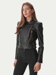 Elisabetta Franchi Kurtka skórzana GD-57Z-61E2-V1490 Czarny Regular Fit. Czarne kurtki damskie Elisabetta Franchi, bez wzorów, ze skóry, bez kaptura. Za 6,339.00 zł.