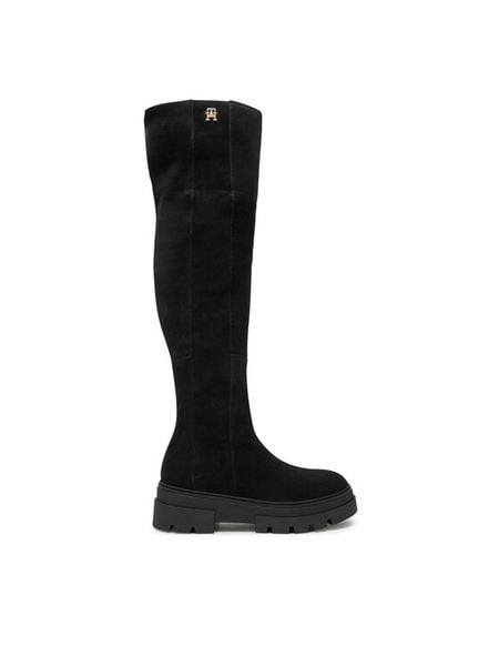 Tommy Hilfiger Muszkieterki Suede Over-The-Knee Boot FW0FW08159 Czarny. Czarne kozaki damskie Tommy Hilfiger, ze skóry, bez obcasa, na płaskiej podeszwie, bez zapięcia. Za 609.99 zł.