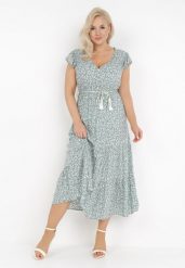 Zielona Sukienka Cadulenn. Zielone sukienki damskie Born2be, z aplikacjami, z tkaniny, boho, bez ramiączek. Za 159.99 zł.