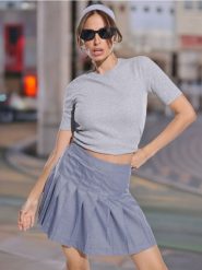 Koszulka - szary. Szare koszulki damskie Sinsay, l, bez wzorów, z materiału, bez kołnierzyka, bez ramiączek. W wyprzedaży za 13.99 zł.