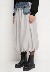 Szara Spódnica Bombka z Jeansową Wstawką i Kieszeniami Ansaella. Szare spódnice damskie Born2be, m, bez wzorów, z jeansu, eleganckie, midi. Za 89.99 zł.