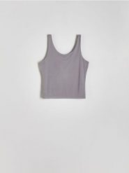 Koszulka na ramiączkach z modalem - jasnoszary. Szare koszulki damskie Reserved, l, bez wzorów, z dzianiny, bez kołnierzyka, bez ramiączek. W wyprzedaży za 15.99 zł.