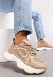 Ciemnobeżowe Sneakersy przed Kostkę z Przeszyciami Portle. Brązowe obuwie sportowe damskie Renee, przed kostkę, bez zapięcia. Za 109.99 zł.