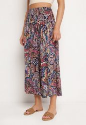 Granatowe Bawełniane Spodnie Kuloty z Wzorem Paisley Tarrisa. Niebieskie spodnie materiałowe damskie Born2be, bez wzorów, z bawełny. Za 39.99 zł.