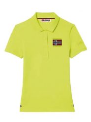 Geographical Norway Koszulka polo w kolorze żółtym rozmiar: M. Żółte bluzki damskie Geographical Norway, m, bez wzorów, z bawełny, bez kołnierzyka, bez ramiączek. Za 92.21 zł.