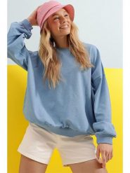 Trend Alaçatı Stili Bluza w kolorze błękitnym rozmiar: M. Niebieskie bluzy damskie Trend Alaçatı Stili, m, bez wzorów, z bawełny, bez kaptura. Za 65.85 zł.