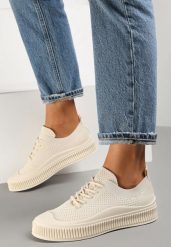 Beżowe Trampki z Siateczkową Cholewką i Tłoczoną Podeszwą Lalnai. Brązowe obuwie sportowe casual damskie Renee, z jeansu, bez zapięcia. Za 39.99 zł.