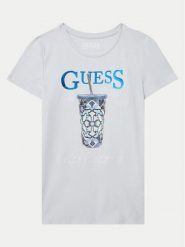 Guess T-Shirt J5GI08 K6YW4 Błękitny Regular Fit. Niebieskie koszulki i t-shirty dziewczęce Guess, z aplikacjami, z bawełny, bez kołnierzyka, bez ramiączek. Za 69.99 zł.