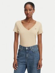 Tommy Jeans T-Shirt DW0DW20458 Beżowy Slim Fit. Brązowe t-shirty damskie Tommy Jeans, l, bez wzorów, z bawełny, bez kołnierzyka. Za 129.99 zł.