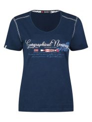 Geographical Norway Koszulka "Jeanne" w kolorze granatowym rozmiar: XL. Niebieskie bluzki damskie Geographical Norway, xl, bez wzorów, z bawełny, bez kołnierzyka, bez ramiączek. Za 43.88 zł.