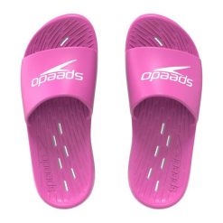 Klapki basenowe antypoślizgowe damskie Speedo Slides. Czerwone klapki damskie Speedo, bez wzorów, bez obcasa, bez zapięcia. Za 89.99 zł.