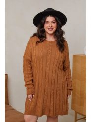 Curvy Lady Sukienka dzianinowa w kolorze jasnobrązowym rozmiar: 48/50. Brązowe sukienki damskie Curvy Lady, bez wzorów, z dzianiny, klasyczne, bez ramiączek. Za 100.99 zł.