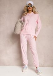 Jasnoróżowy Klasyczny Komplet Dresowy z Bluzą Kangurką i Spodniami Typu Jogger Salevia. Czerwone bluzy damskie Renee, m, bez wzorów, z dresówki, bez kaptura. Za 74.99 zł.