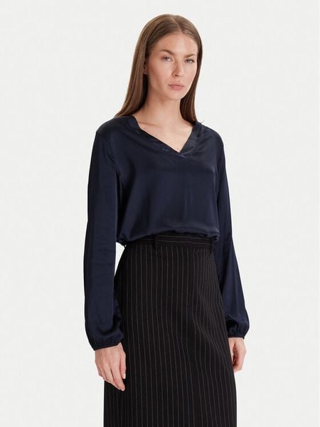 Maryley Bluzka 25IB824/18BL Granatowy Regular Fit. Niebieskie bluzki damskie Maryley, m, bez wzorów, z wiskozy, bez kołnierzyka, bez ramiączek. Za 149.99 zł.