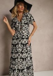 Czarna Wiskozowa Sukienka z Abstrakcyjnym Wzorem Tuledia. Czarne sukienki damskie Renee, bez wzorów, z wiskozy, eleganckie, bez ramiączek. W wyprzedaży za 55.99 zł.