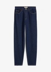 Jeansy mom, high waist, cropped. Niebieskie jeansy damskie bonprix, z podwyższonym stanem. Za 54.99 zł.