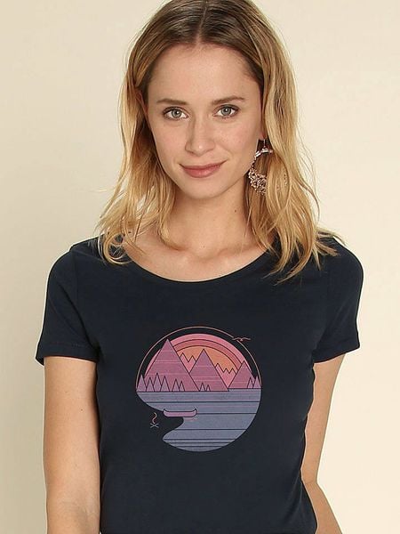 WOOOP Koszulka "The mountains are calling" w kolorze granatowym rozmiar: S. Niebieskie bluzki damskie Wooop, s, bez wzorów, bez kołnierzyka, bez ramiączek. Za 61.17 zł.