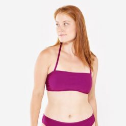 Góra kostiumu kąpielowego surfingowego damska Olaian Laura teksturowana. Fioletowe bikini OLAIAN, bez wzorów, z elastanu. Za 59.99 zł.