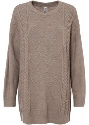 Sweter oversize w warkocze. Szare swetry klasyczne damskie bonprix, bez kołnierzyka. Za 124.99 zł.