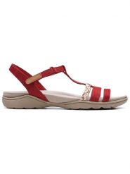 Clarks Skórzane sandały "Amanda Tealite" w kolorze czerwonym rozmiar: 37. Czerwone sandały damskie Clarks, bez wzorów, z nubiku, z otwartym noskiem, bez obcasa, bez zapięcia. Za 180.06 zł.
