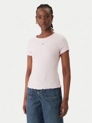 Tommy Jeans T-Shirt Smock Seersucker DW0DW22219 Różowy Slim Fit. Czerwone t-shirty damskie Tommy Jeans, xl, bez wzorów, z jeansu, bez kołnierzyka. Za 169.99 zł.