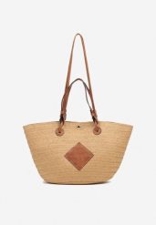 Ciemnobeżowa Pleciona Torebka Typu Shopperka Galmeira. Brązowe shopper bag Renee, bez wzorów, bez dodatków. Za 79.99 zł.
