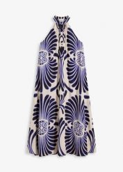 Szeroka długa sukienka z lejącej wiskozy. Niebieskie sukienki damskie bonprix, bez wzorów, z wiskozy, eleganckie, bez ramiączek. Za 169.99 zł.