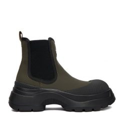 Sztyblety Hunter. Brązowe botki damskie Hunter, bez obcasa, na płaskiej podeszwie, bez zapięcia. Za 329.99 zł.