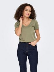 JDY Koszulka w kolorze khaki rozmiar: XS. Brązowe bluzki damskie JDY, s, bez wzorów, z wiskozy, bez kołnierzyka, bez ramiączek. Za 35.10 zł.