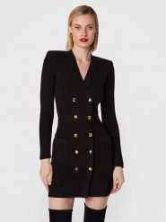 Elisabetta Franchi Sukienka dzianinowa AM-39S-26E2-V500 Czarny Slim Fit. Czarne sukienki damskie Elisabetta Franchi, bez wzorów, z dzianiny, bez ramiączek. Za 1,039.00 zł.