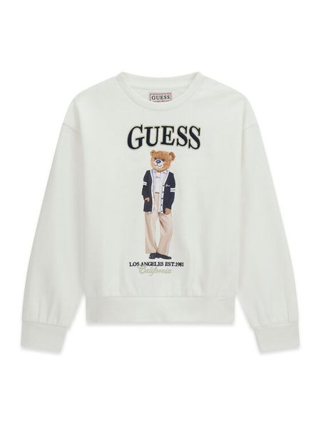 Guess Bluza J6YQ01 K4419 Kremowy Regular Fit. Białe bluzy dziewczęce Guess, z aplikacjami, z bawełny, bez ramiączek, bez kaptura. Za 194.99 zł.