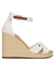 Tommy Hilfiger Sandały Flag High Wedge Espad Crisscross FW0FW08661 Écru. Sandały damskie Tommy Hilfiger, bez wzorów, z materiału, bez obcasa, na koturnie, bez zapięcia. Za 269.99 zł.