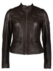 HIS Skórzana kurtka w kolorze ciemnobrązowym rozmiar: 42. Brązowe kurtki damskie HIS, bez wzorów, ze skóry, bez kaptura. Za 478.99 zł.