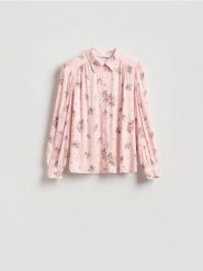 Wzorzysta koszula z wiskozy - pastelowy róż. Czerwone koszule damskie Reserved, l, bez wzorów, z wiskozy, bez kołnierzyka, bez ramiączek. Za 139.99 zł.