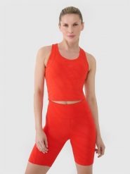 4F Crop top treningowy szybkoschnący damski - czerwony L. Czerwone koszulki sportowe damskie 4F, l, bez wzorów, z dzianiny, bez ramiączek, na fitness i siłownię. W wyprzedaży za 39.99 zł.