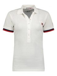 Geographical Norway Koszulka polo "Kerig" w kolorze białym rozmiar: XL. Białe bluzki damskie Geographical Norway, xl, bez wzorów, z bawełny, bez kołnierzyka, bez ramiączek. Za 70.24 zł.