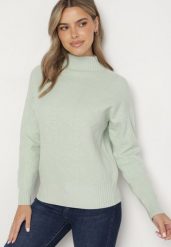Miętowy Sweter Golf z Ozdobnym Tłoczeniem Zakończony Ściągaczem Melodiea. Zielone golfy damskie Born2be, bez wzorów, bez ramiączek. Za 89.99 zł.