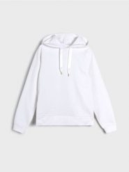 Bluza hoodie z ozdobną tasiemką - kremowy. Białe bluzy damskie Sinsay, l, bez wzorów, bez kaptura. W wyprzedaży za 33.99 zł.