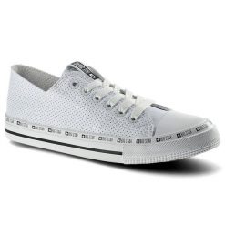 Białe Trampki Big Star Damskie Modne Półbuty. Białe trampki damskie Big Star, w ażurowe wzory, z materiału, bez zapięcia. Za 129.00 zł.