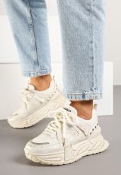 Beżowe Sneakersy na Grubej Tłoczonej Podeszwie Lurimara. Brązowe obuwie sportowe damskie Born2be, z jeansu, bez zapięcia. Za 119.99 zł.