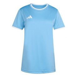 Koszulka damska adidas Entrada Jersey. Białe bluzki damskie Adidas, bez wzorów, z jersey, sportowe, bez kołnierzyka, bez ramiączek. Za 60.99 zł.