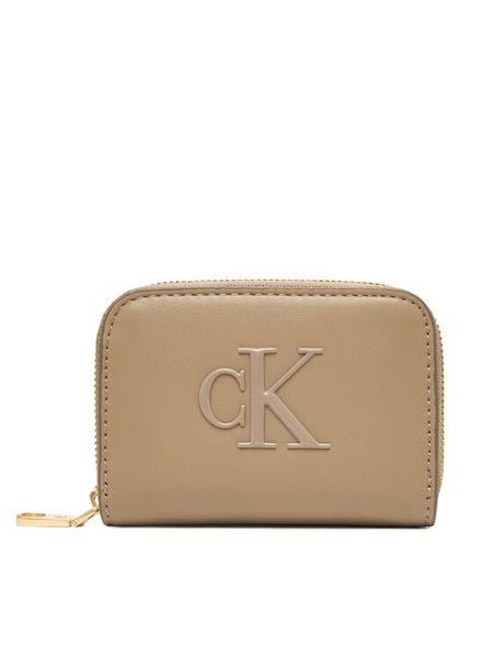 Calvin Klein Portfel Bold Ck Medium Zip Around LV04F1154G Beżowy. Brązowe portfele damskie Calvin Klein, bez wzorów, ze skóry. Za 128.99 zł.