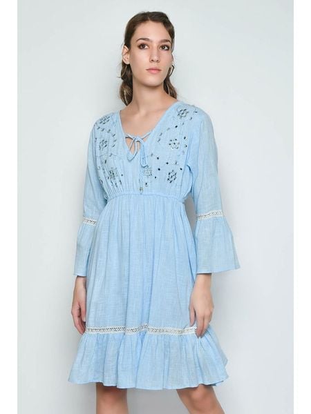 H.H.G. Sukienka w kolorze błękitnym rozmiar: XL. Niebieskie sukienki damskie H.H.G., bez wzorów, z bawełny, bez ramiączek. Za 91.77 zł.