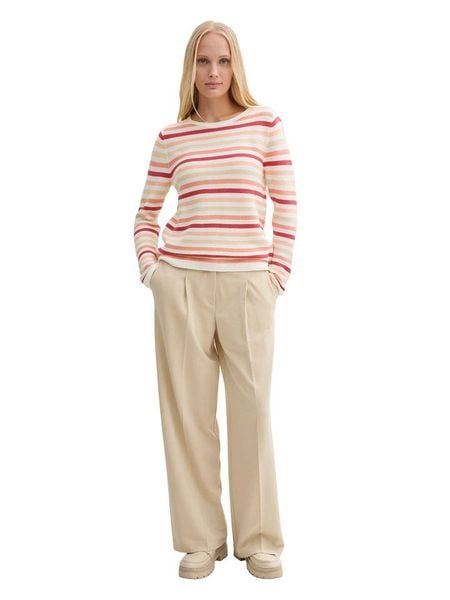 Tom Tailor Sweter w kolorze biało-beżowo-czerwonym rozmiar: XL. Białe swetry klasyczne damskie Tom Tailor, xl, z bawełny, bez kołnierzyka. Za 87.40 zł.