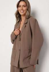Brązowa Marynarka Oversize Pudełkowa z Kieszeniami z Modalu Mavelisse. Brązowe marynarki i żakiety damskie Born2be, l, bez wzorów, z jeansu, eleganckie. Za 209.99 zł.